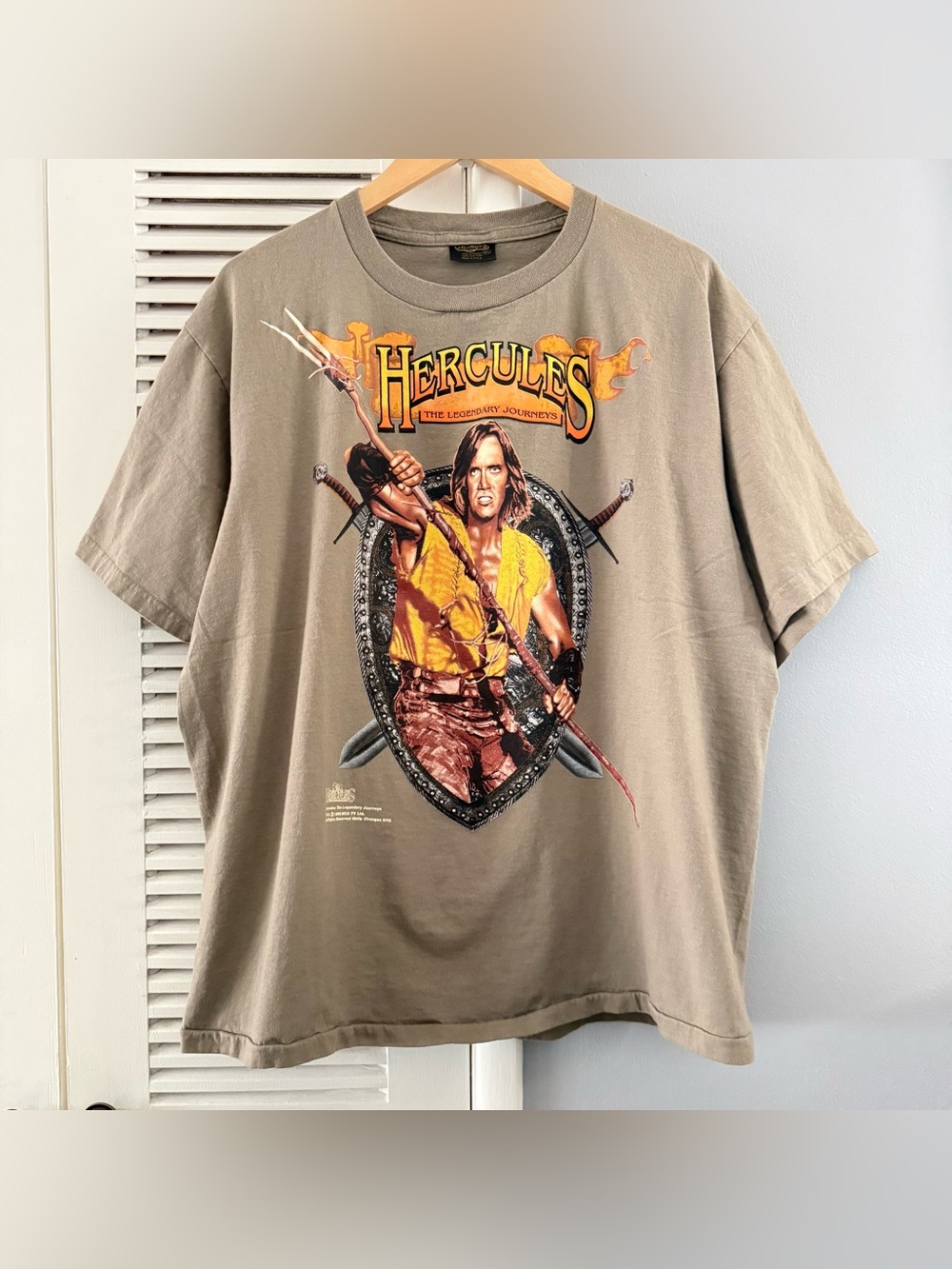 Vintage 1996 HERCULES THE LEGENDARY JOURNEYS TV Promo Tan T-shirt Sz XL
